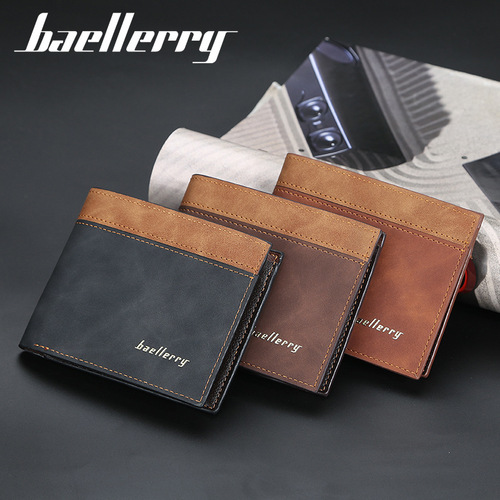 baellerry men's short Korean style wallet with multiple card slots creative leather small wallet youth fashion coin purse