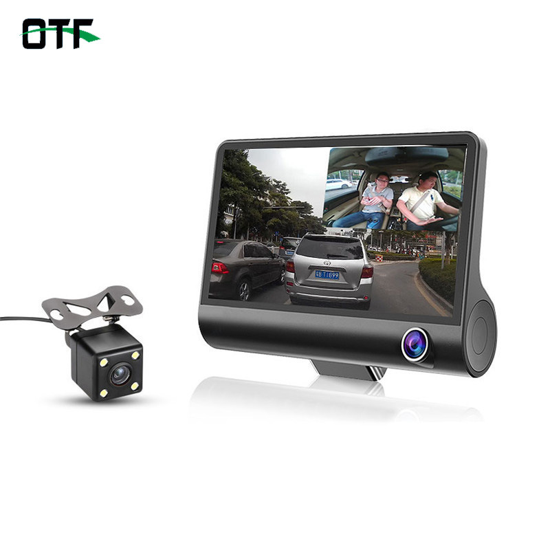 360全景隐藏式4寸三镜头行车记录仪高清双录夜视内外车载倒车影像