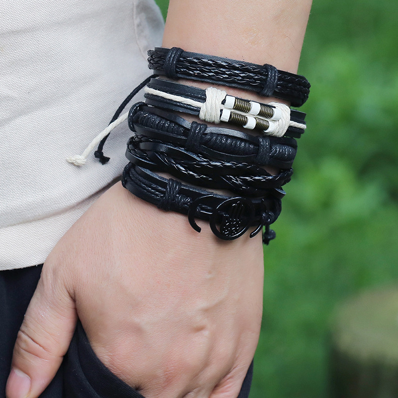 hot-selling  retro woven cowhide bracelet diy combination  bracelet