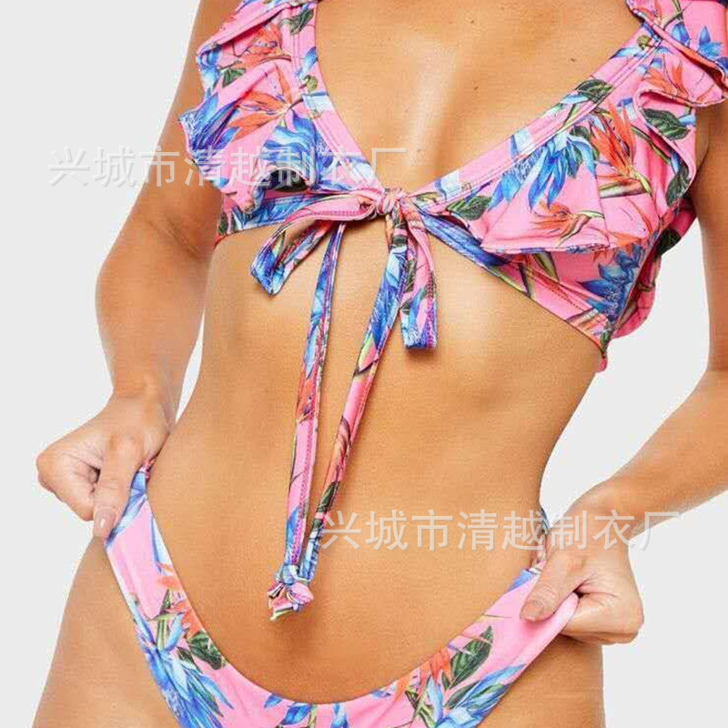 2021新款比基尼欧美外贸分体荷叶边泳衣女小清新速卖通跨境bikini