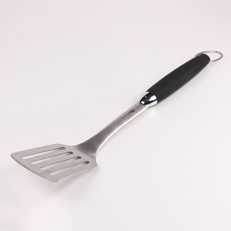 Suministro directo de fábrica de acero inoxidable barbacoa parrilla traje mango de goma utensilios de barbacoa 3-pieza accesorios de parrilla al aire libre