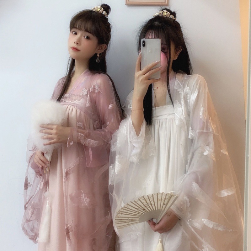 2020夏汉服仙女羽毛大袖衫 改良汉元素古风外套襦裙春