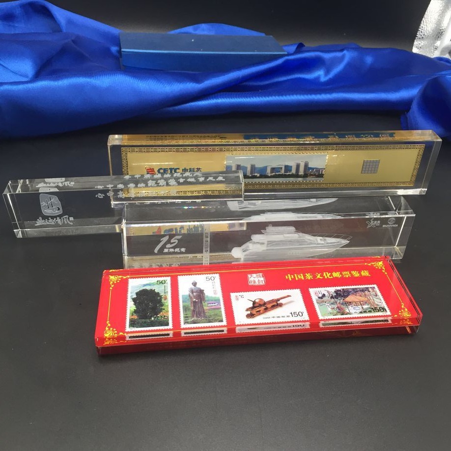 厂家直销水晶内雕箔片彩印镇纸文房四宝办公校庆礼品工艺品定制