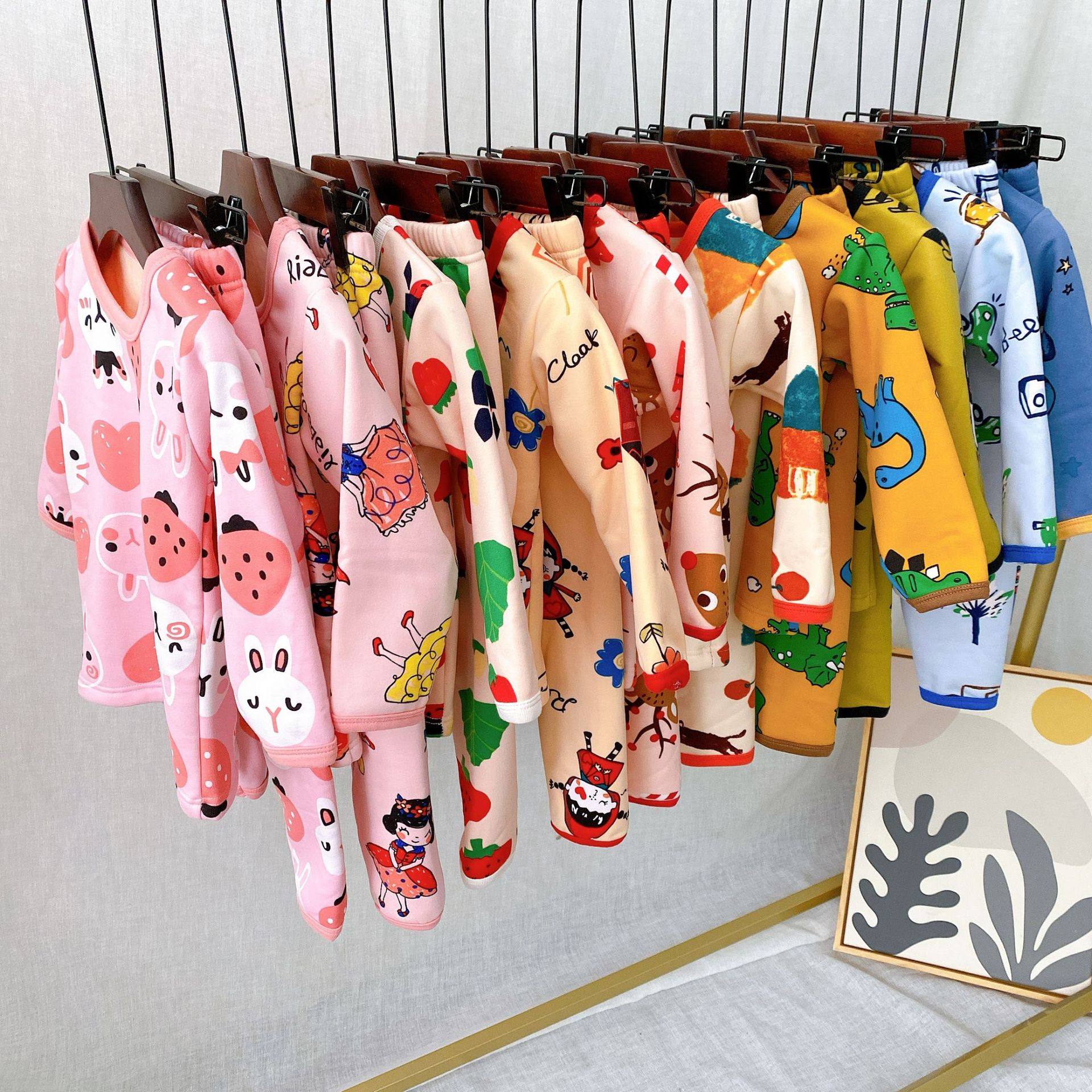 children Plush thickening keep warm Underwear suit Korean Edition men and women Inside Plush suit No pilling Cashmere can not afford