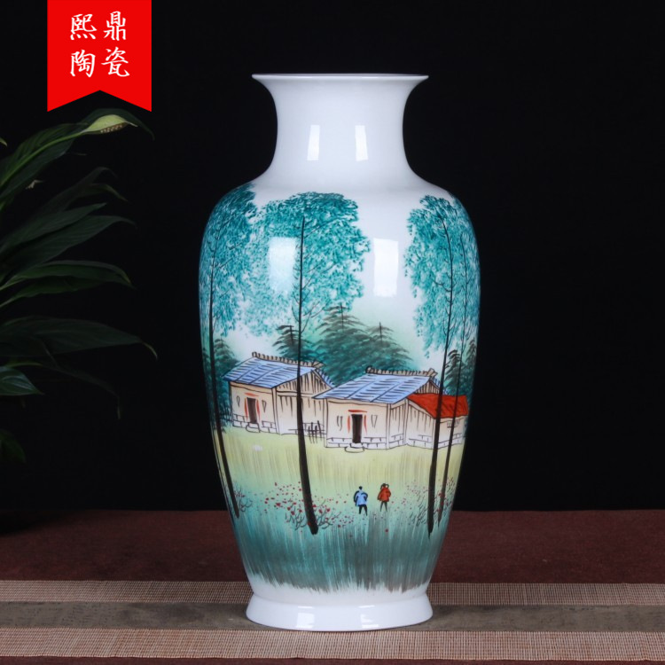 陶瓷花瓶摆件手绘五彩山水大号观音瓶简约创意家居陶瓷工艺品批发