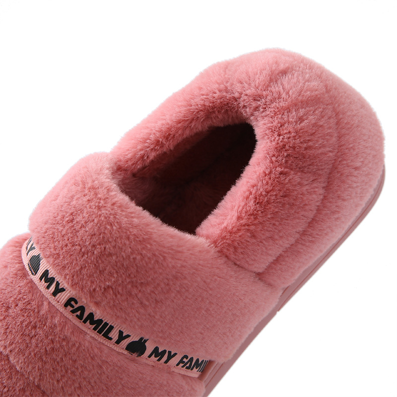 Couple's Home Cotton Shoes Non-slip Thickened Bottom Warm Imitation Rabbit Plush Men's Bag with Cotton Slippers Women's Moon Shoes Winter