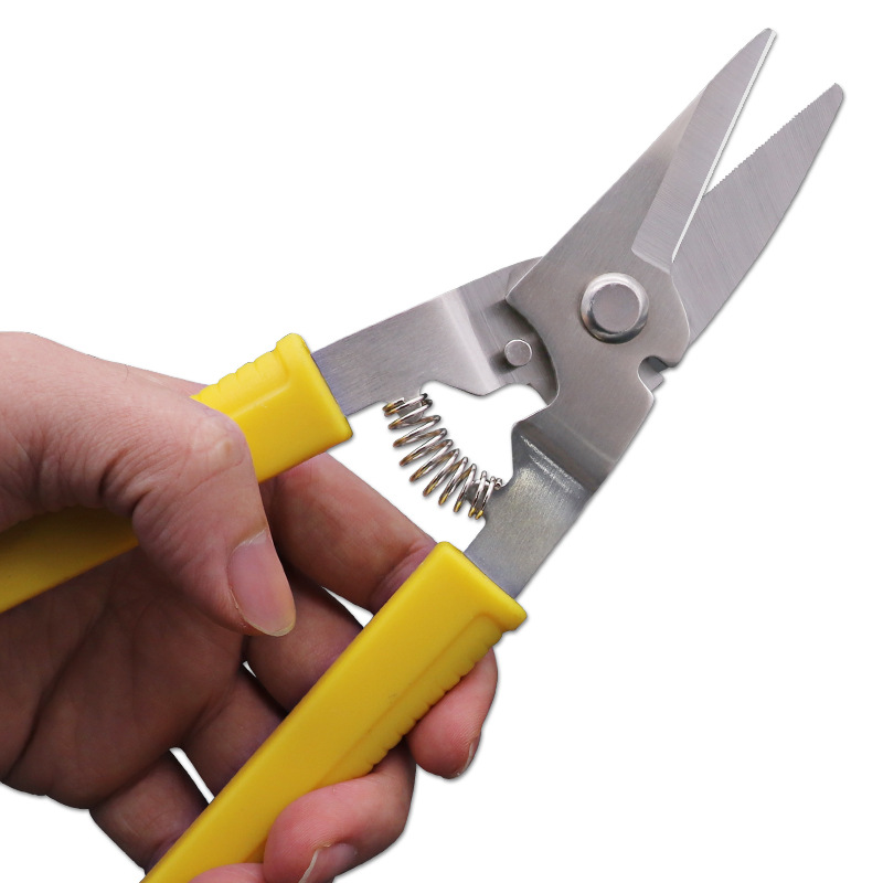 厂家批发多功能电工线缆剪 工业高碳钢电工剪刀 弯头铁皮剪刀