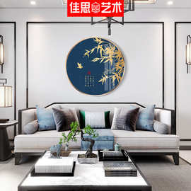 新中式客厅装饰画 简约风景沙发背景墙圆形挂画禅意荷花卧室壁画