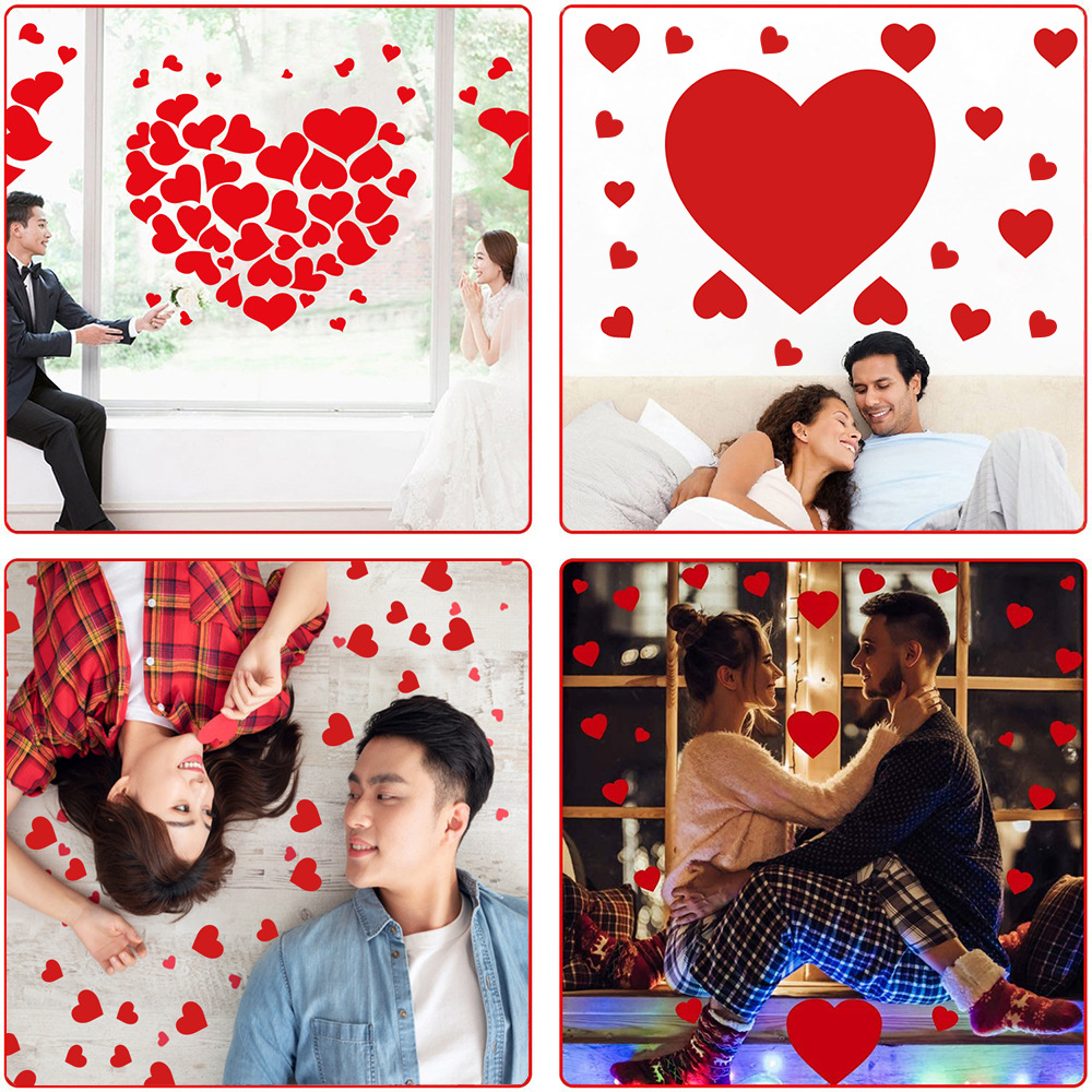 5520 발렌타인 데이 빨간 사랑 벽 스티커 휴일 결혼식 가정 장식 DIY 자체 접착 유리 스티커 바닥 스티커