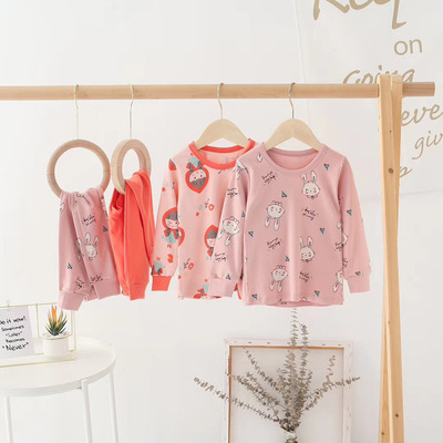 微商爆款纯棉儿童保暖内衣秋冬卡通打底衫男女童睡衣打底衫秋衣裤