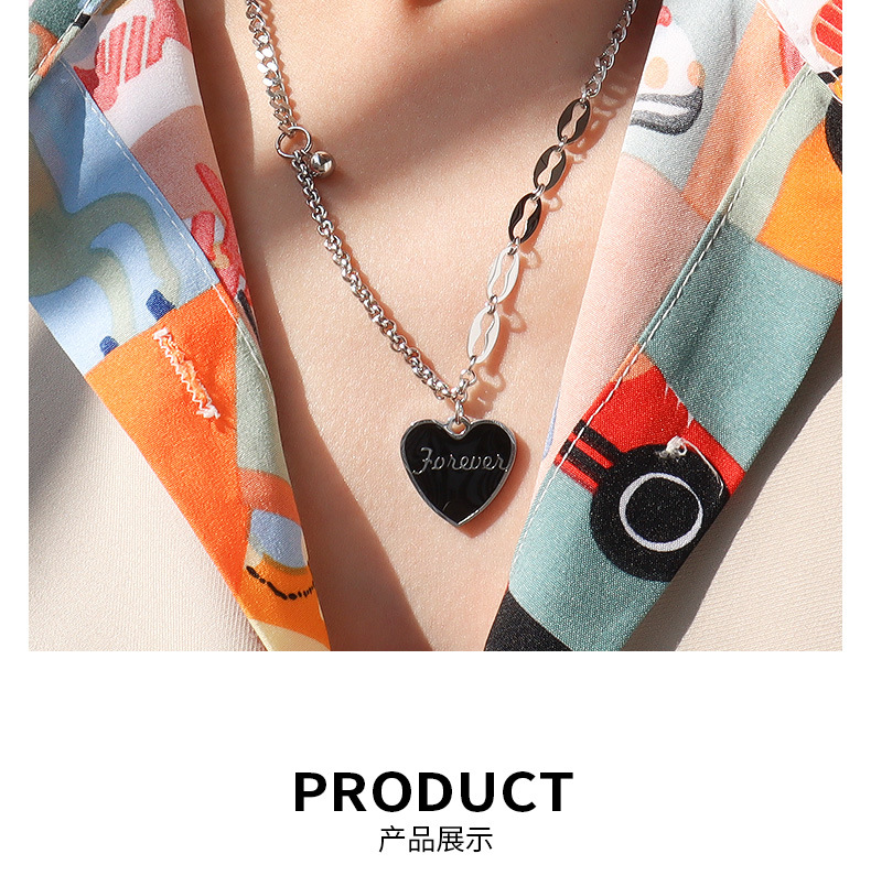 Simple   Peach Heart Dripping Oil English Steel Ball Stacking Necklace display picture 7