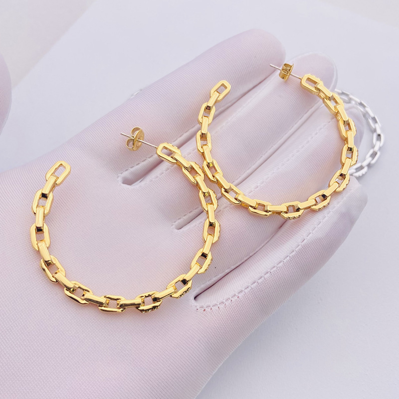 16g Weight Gold Plated Plating Material Zircon Inlay Material Hoop Earrings Classification 1 Pair Exaggerated C Shape Inlay Copper Zircon Gold Plated Hoop Earrings