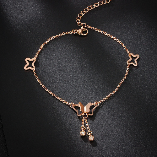 Titanium steel anklets for women that won’t fade, simple and personalized anklets for women, forest-style sexy internet celebrity leg chains and foot accessories, trendy