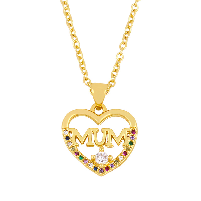 Exclusif Pour Croix-transfrontalier Européen Et Américain Bijoux Maman Amour Pendentif Coeur Forme Diamant Incrusté Clavicule Chaîne De Mère Jour Collier Cadeau Nkq47 display picture 4