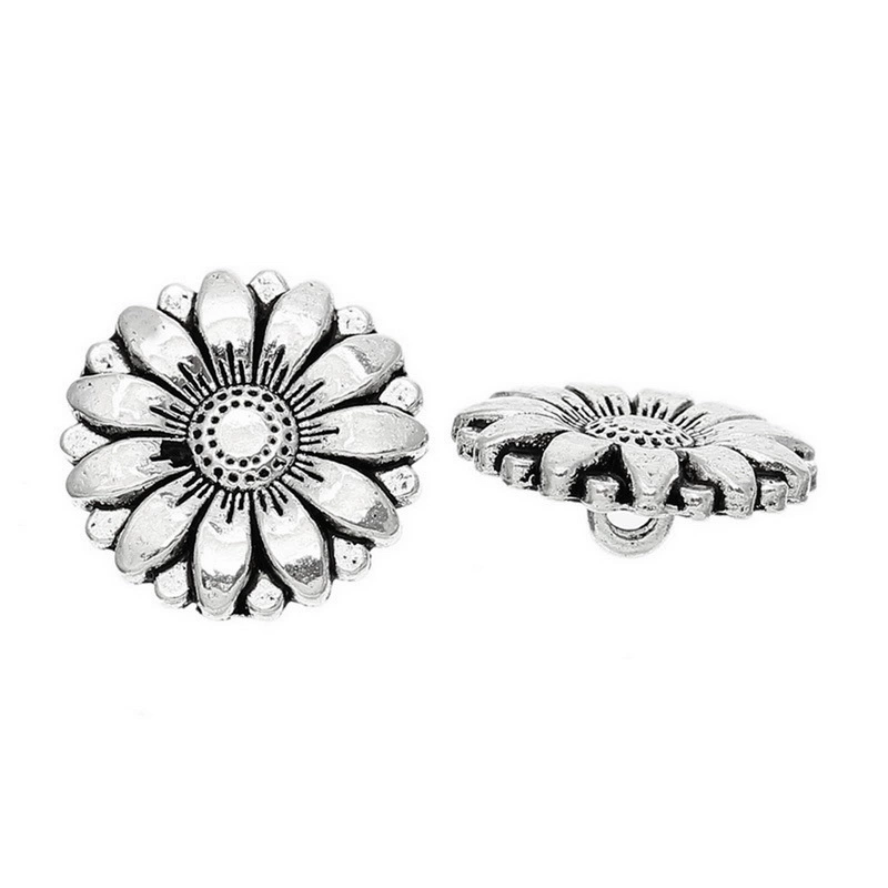 Фабрика прямые поставки ретро старинные серебряные бессвинцовые никелевые кнопки в форме подсолнечника Кнопки Декоративные Металлические пряжки оптом