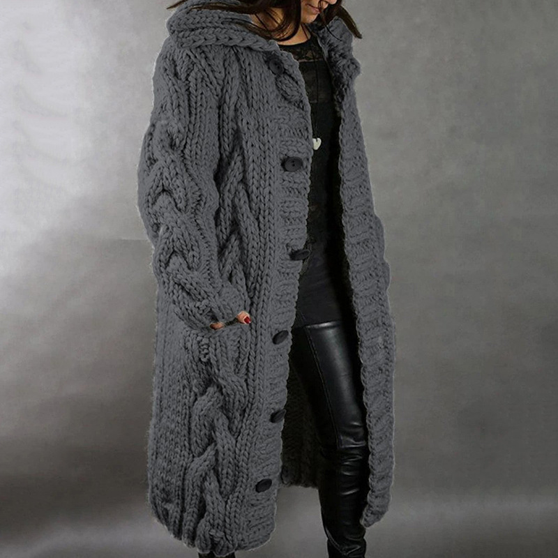 Women's solid color knitted sweater loose coat plus size sweater_voghion.com