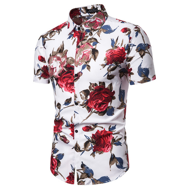 Men’s summer short sleeve floral slim shirt