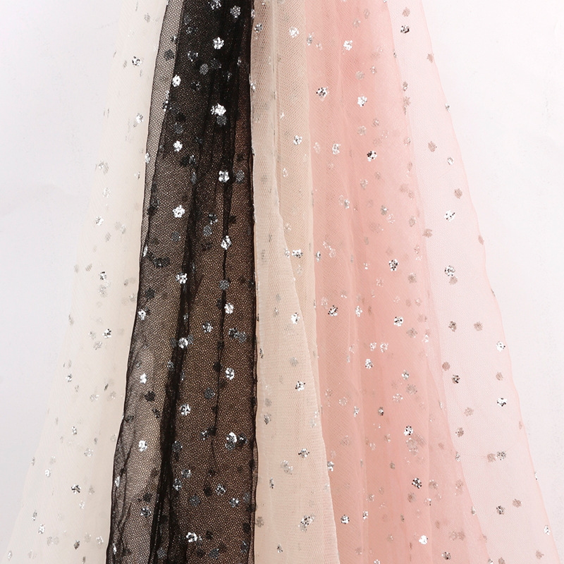 厂家供应 加强网亮片圆点网纱布料网眼布 背景布装饰舞台服面料