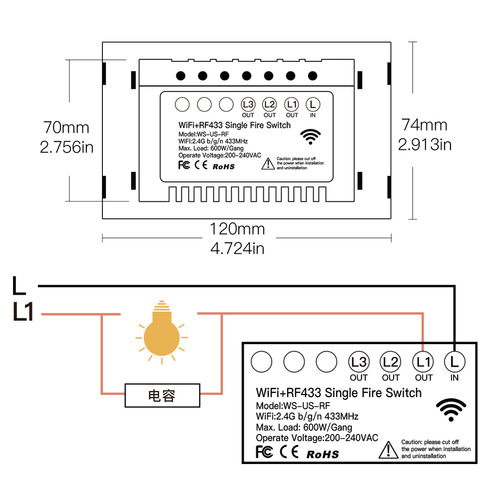 WiFi Tuya Smart Home Single Fire Switch American APP Timing RF Remote Control Wall Smart Switch Panel