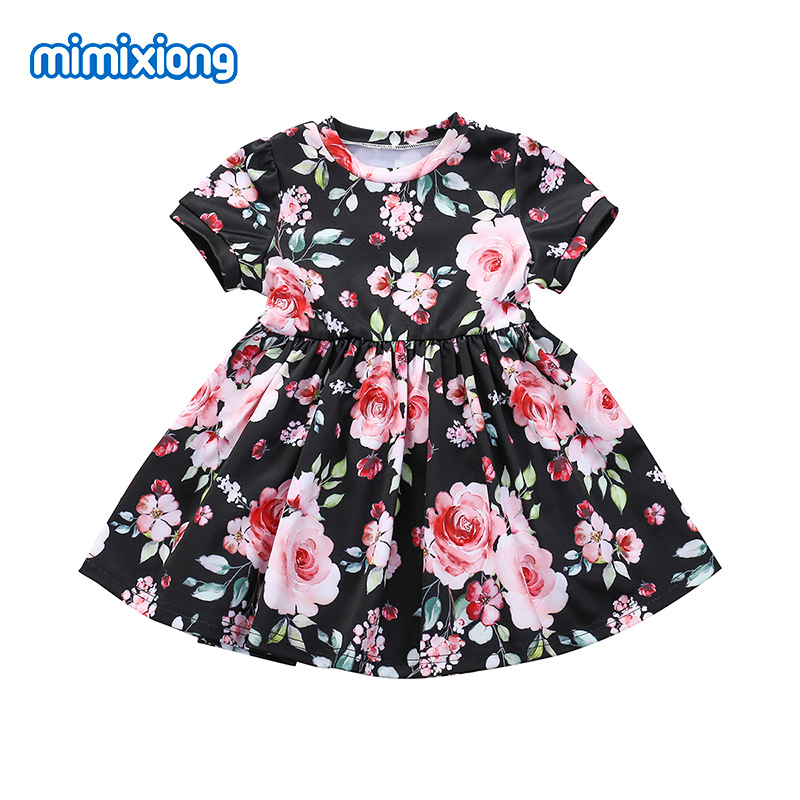 ins热卖欧美女童连衣裙2020年夏款短袖印花女孩裙子