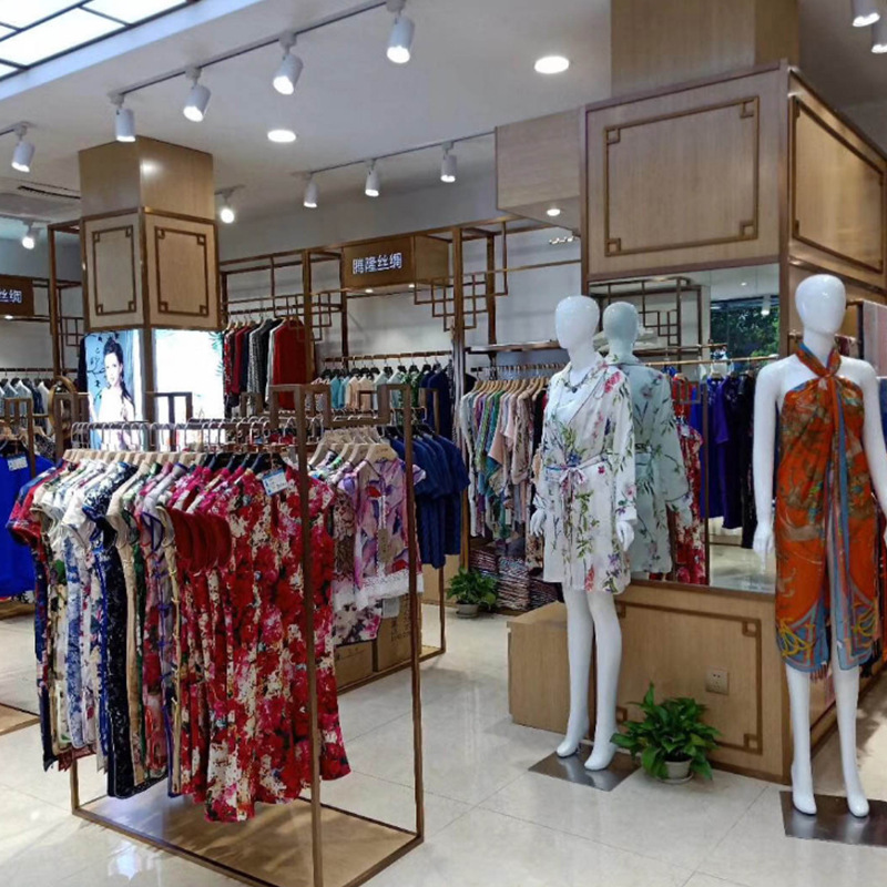 家纺布艺丝绸展示柜台整店设计商超专卖服装展示柜靠墙陈列展示架