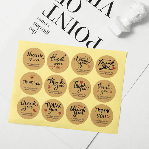 Kraft paper heart Thank you resealable sticker decorative sticker self-adhesive baking resealable sticker 12 pieces