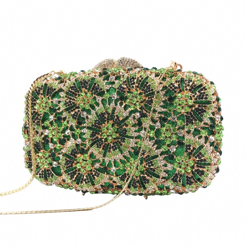 Túi clutch nữ đính đá kim loại cầm tay dự tiệc 17.5x5x11 cm — Màu đỏ, Màu tím, Màu xanh lá, Màu xanh lam chi tiết 17