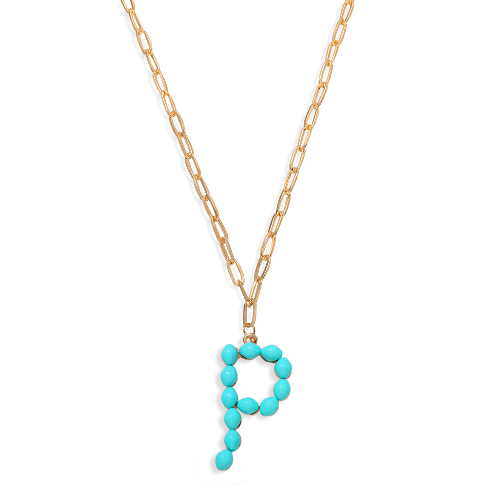 Étoile Sauvage Perle Lettre Long Pendentif Collier Simple Turquoise Perles Rondes Accessoires À La Mode En Gros Nihaojewelry display picture 4