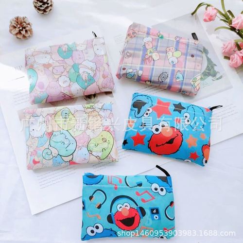 Large Corner Melo Pudding Polyester Two-in-One Folding Cartoon Shopping Bag Doll Environmental Bag