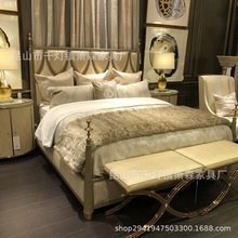 轻奢塞纳之光卧室实木双人床现代高端时尚橡木真皮婚床定制家具