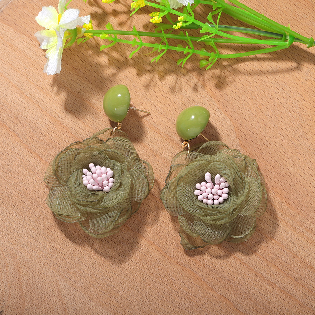 New Trend Cute Chiffon Flower Earrings Wholesale Nihaojewelry display picture 7