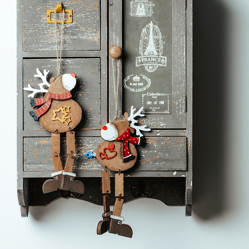 31cm pie colgante alce de Navidad ciervo colgante decoración de madera de Navidad Chuangyi colgante para el hogar