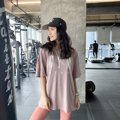 运动上衣女宽松半袖跑步罩衫健身房速干T恤夏薄款网红显瘦瑜伽服