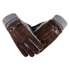 Men's Winter Riding Pigskin Gloves, Warm Motorcycle Thick Fleece Riding Gloves for Students, Cold-Proof Cotton Gloves