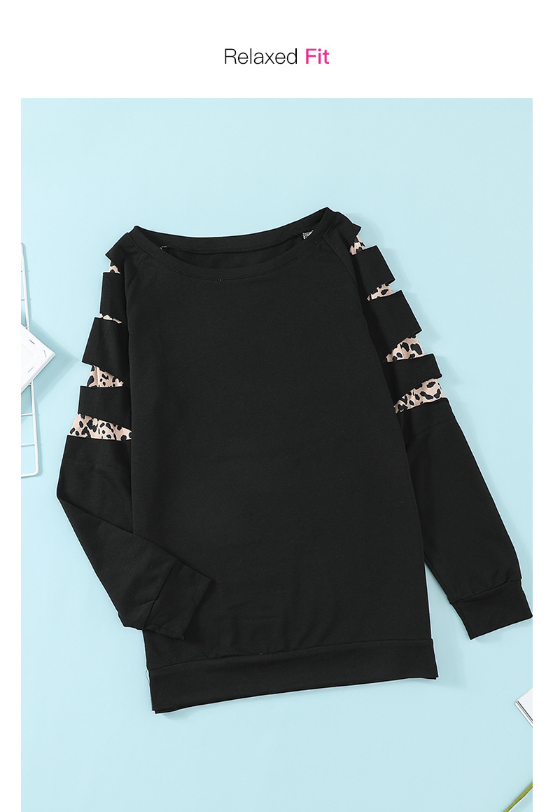 long-sleeved autumn hole street style leopard round neck pullover women s sweater NSSI2411