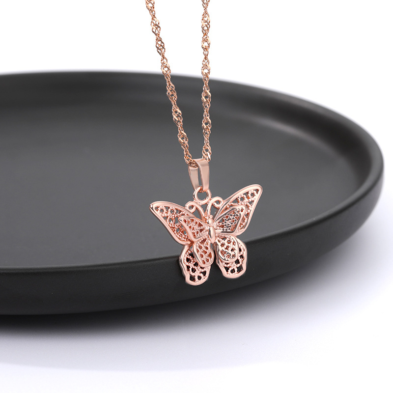 Fashion Butterfly Stainless Steel Copper Plating Hollow Out Pendant Necklace 1 Piece