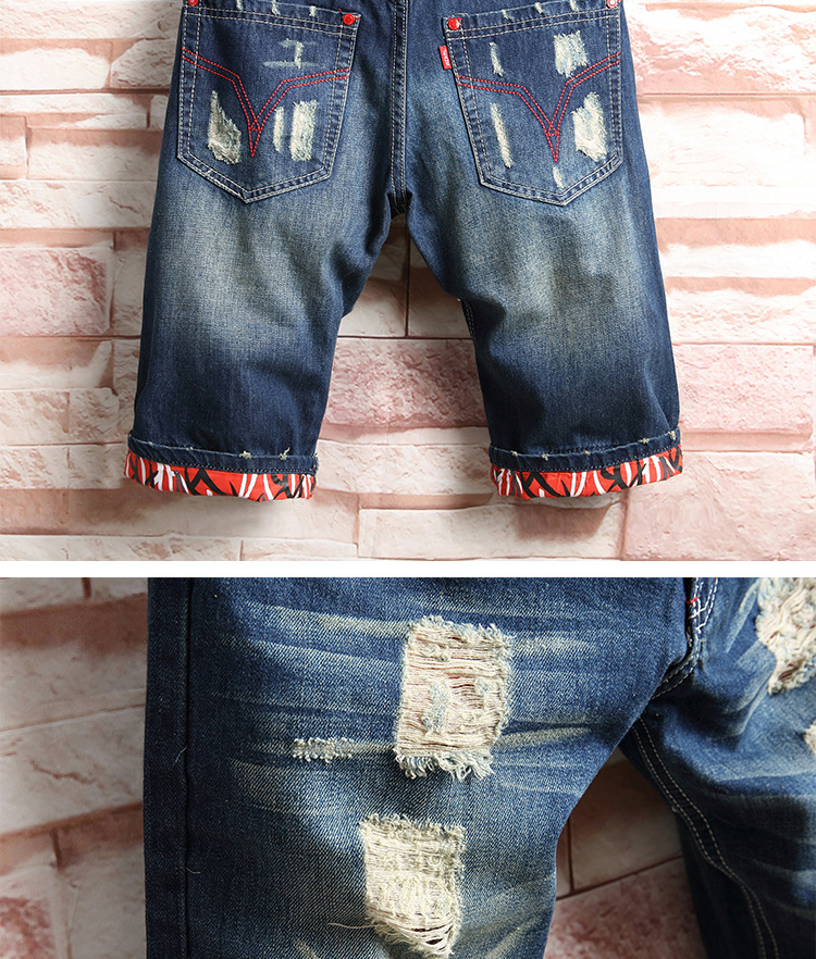 abbigliamento da uomo alla moda, pantaloncini estivi in denim strappato, pantaloni a gamba dritta attillati in cinque pezzi_voghion.com