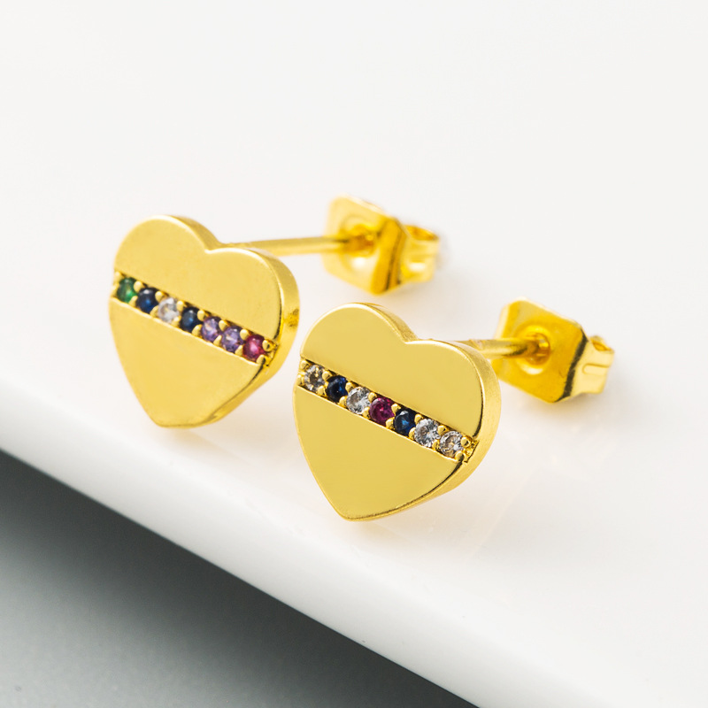 Women's  Gold Heart-shaped Earrings Brass Micro-set Color Zircon Earrings Exquisite Fashion Earrings Wholesale display picture 3