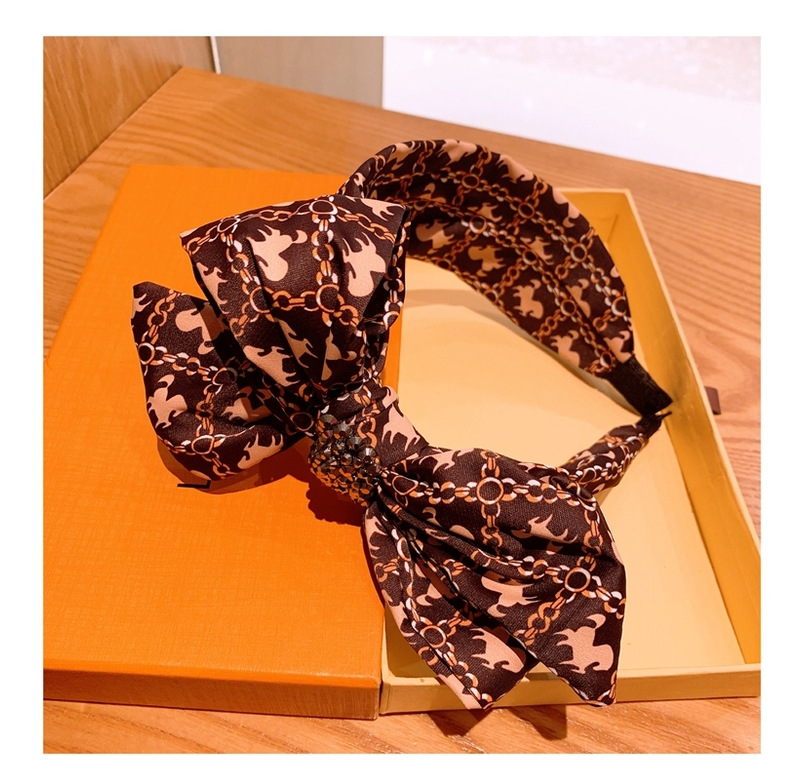 Korean Retro Silk Printing Wild Bow Full Diamond Wide-brimmed Hairpin Wholesale Nihaojewelry display picture 8