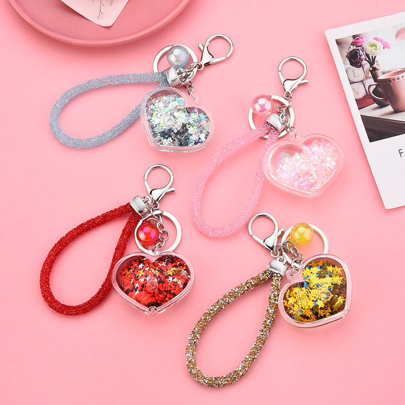 Acrylic Heart Flowable Sequins Quicksand Keychain Wholesale Nihaojewelry display picture 12