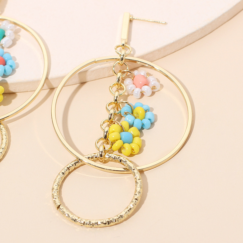 12g Weight Earrings Classification Wedding, Travel, Birthday, Festival Occasion Women'S Gender Gold Color Big Circle Ring Rice Bead Flower Geometric Earrings 5