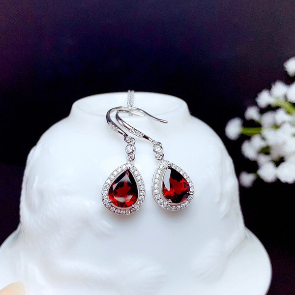 Elegant ruby earrings drop-shaped