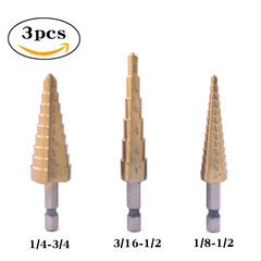 Inch step drill bit high-speed steel hole opener electric drill reaming tool set hexagonal handle straight groove titanium-plated pagoda drill