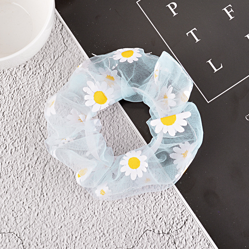 15g Weight Headwear Classification Festival Occasion Flower Pattern Women'S Gender Sky Blue, White, Pink, Purple, Green, Blue, Yellow, Black Color Korean Simple Mesh Daisy Hair Scrunchies 8