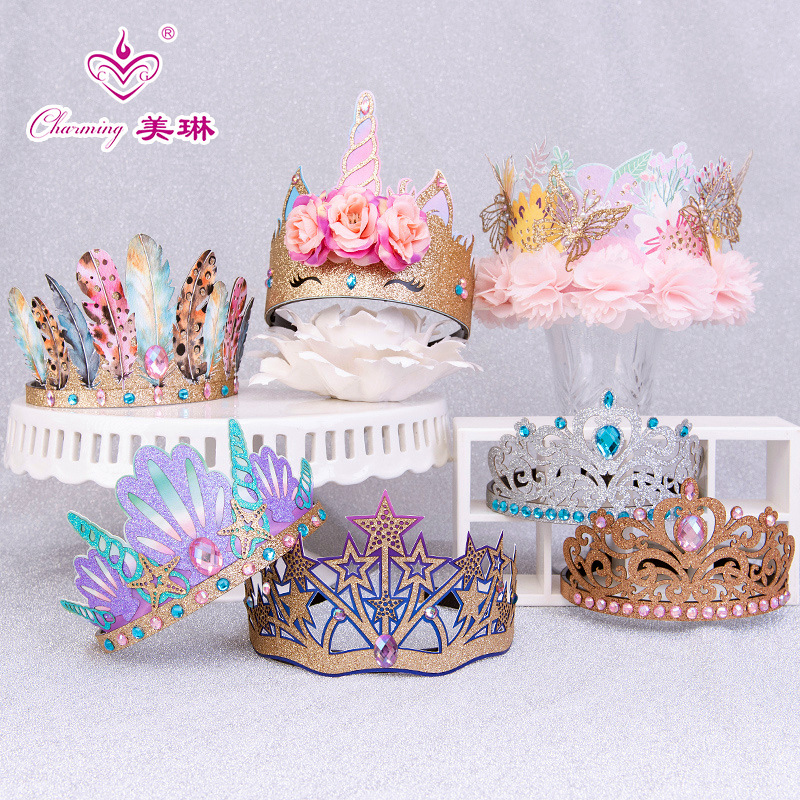 金色璀璨公主系列女寶寶女孩子生日派皇冠裝飾帽子主角帽生日發箍