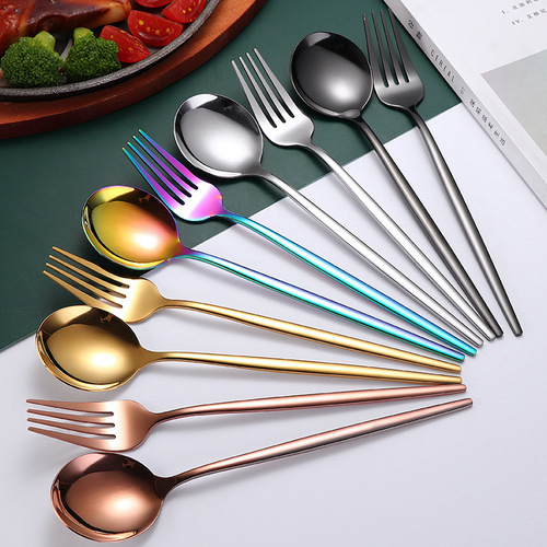 Portuguese stainless steel cutlery set, creative gold-plated knife, fork and spoon, Western steak knife, fork, coffee and tea spoon wholesale