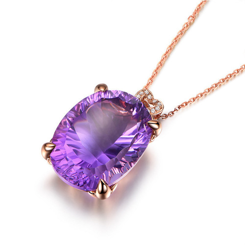 Square amethyst ring, four-leaf clover bracelet, drop-shaped purple diamond ear hook, European and American style colorful treasure necklace jewelry set