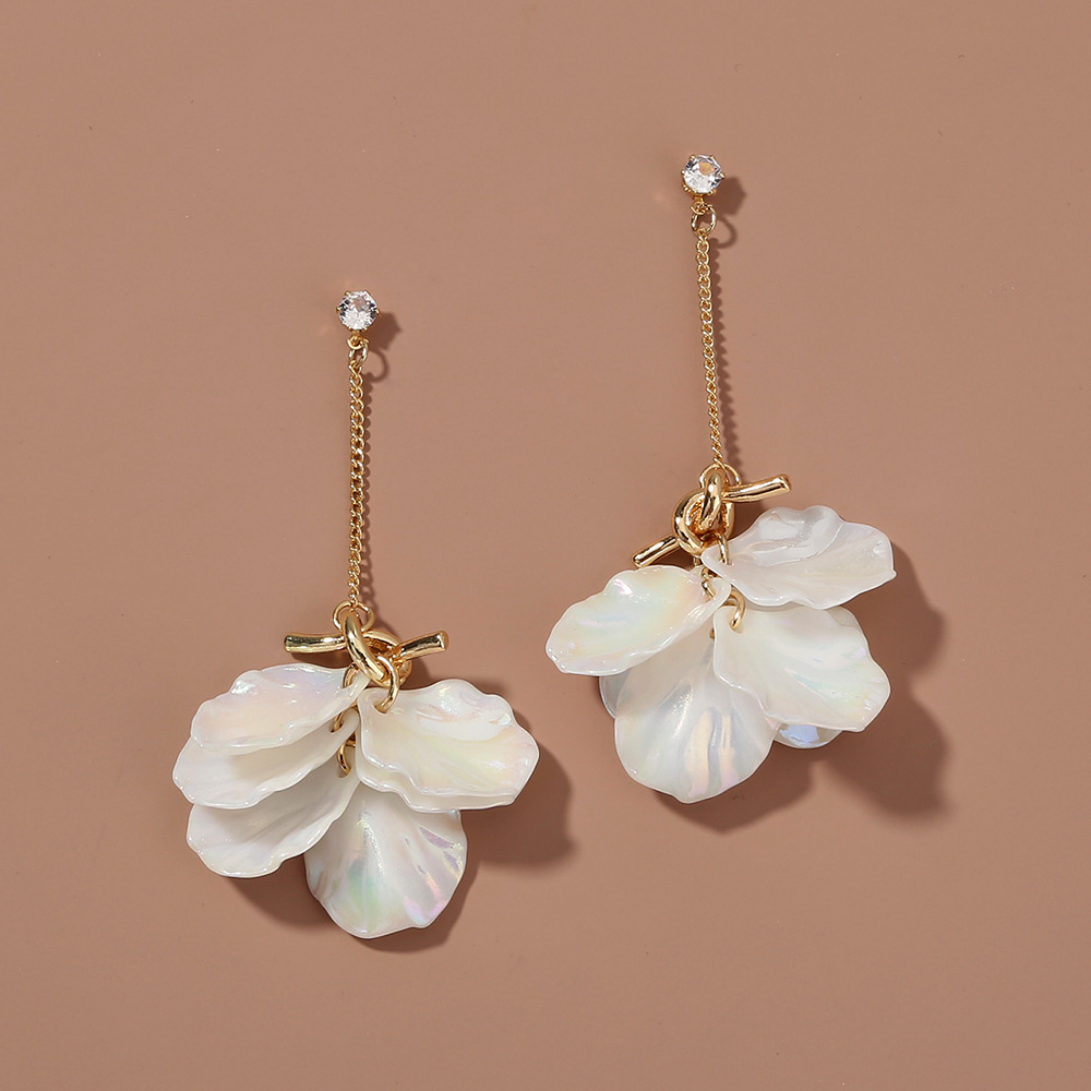 Korean popular knotted colorful pearl white petal earringspicture2
