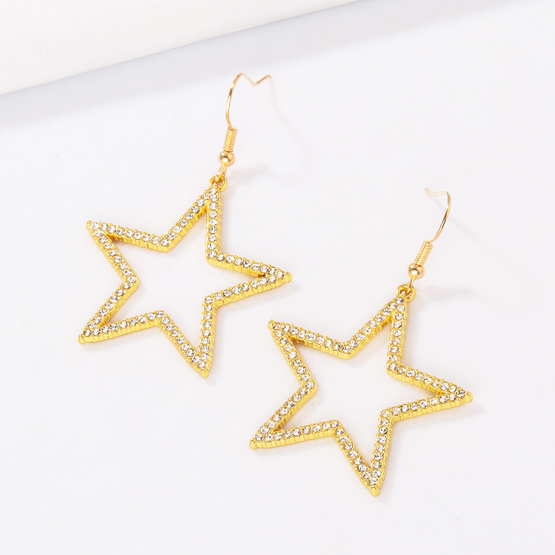 Korean Hollow Five-pointed Star Earrings display picture 3