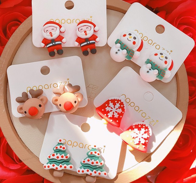 12g Weight Earrings Event & Party Supplies Ear clips Classification 1 Pair Quantity Fashion Christmas Tree Snowman Elk Arylic Women's Ear Clips 1 Pair